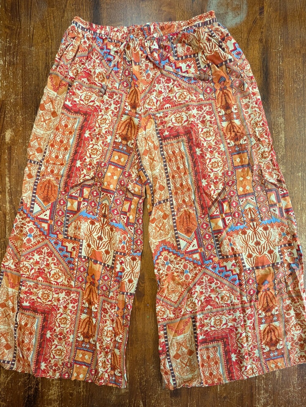 Rachel Zoe Boho Flowy Pants Womens XL Orange Red Funky Lightweight Bottoms
